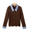 image:imageSidefeel Womens Patchwork Pullover Chunky SweatersBrown