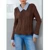 image:imageSidefeel Womens Patchwork Pullover Chunky SweatersBrown