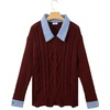 image:imageSidefeel Womens Patchwork Pullover Chunky SweatersBurgundy