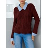 image:imageSidefeel Womens Patchwork Pullover Chunky SweatersBurgundy