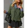 image:imageSidefeel Womens Patchwork Pullover Chunky SweatersGreen