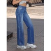 image:imageSidefeel Womens Rhinestone Wide Leg Jeans High Waisted Denim PantsBlue