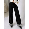 image:imageSidefeel Womens Wide Leg Jeans Mid Rise Cuffed Denim PantsBlack
