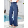 image:imageSidefeel Womens Wide Leg Jeans Patchwork Denim Pants with PocketsBluing