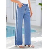 image:imageSidefeel Womens Wide Leg Jeans Patchwork Denim Pants with PocketsDark Blue