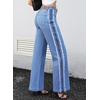 image:imageSidefeel Womens Wide Leg Jeans Patchwork Denim Pants with PocketsLight Blue