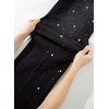 image:imageSidefeel Womens Wide Leg Pearl Jeans High Waisted Rhinestone Denim PantsBlack