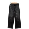 image:imageSidefeel Womens Wide Leg Pearl Jeans High Waisted Rhinestone Denim PantsBlack
