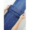 image:imageSidefeel Womens Wide Leg Pearl Jeans High Waisted Rhinestone Denim PantsDark Blue