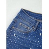 image:imageSidefeel Womens Wide Leg Pearl Jeans High Waisted Rhinestone Denim PantsDark Blue
