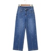 image:imageSidefeel Womens Wide Leg Pearl Jeans High Waisted Rhinestone Denim PantsDark Blue