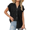image:imageSidefeel Womens Denim Shirt Short Sleeve V Neck Button Down Jean Shirts Trendy Casual Oversized Loose Fit Summer Tops BlousesBlack