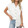 image:imageSidefeel Womens Denim Shirt Short Sleeve V Neck Button Down Jean Shirts Trendy Casual Oversized Loose Fit Summer Tops BlousesWhite