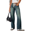 image:imageSidefeel Womens High Waisted Straight Leg Jeans Drawstring Denim PantsBlue Sapphire