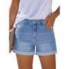 image:imageSidefeel Womens High Waisted Stretchy Folded Hem Jean ShortsIceland Blue