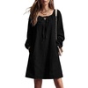 image:imageSidefeel Womens Long Sleeve Drawstring Boat Neck Mini Denim DressBlack