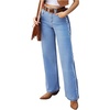 image:imageSidefeel Womens Wide Leg Jeans Patchwork Denim Pants with PocketsLight Blue