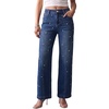 image:imageSidefeel Womens Wide Leg Pearl Jeans High Waisted Rhinestone Denim PantsBluing