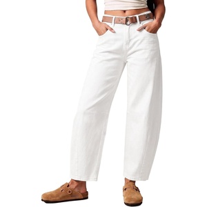 image:imageSidefeel Womens Barrel Jeans Wide Leg Mid Rise Y2k Ankle Denim PantsWhite