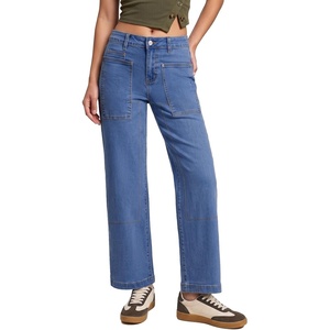 image:imageSidefeel Womens High Waist Stretchy Wide Leg Cargo Ankle JeansBlue