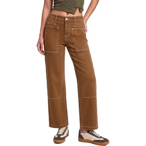image:imageSidefeel Womens High Waist Stretchy Wide Leg Cargo Ankle JeansBrown