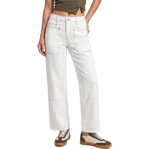 image:imageSidefeel Womens High Waist Stretchy Wide Leg Cargo Ankle JeansCream White