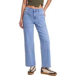 image:imageSidefeel Womens High Waist Stretchy Wide Leg Cargo Ankle JeansIceland Blue