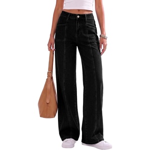 image:imageSidefeel Womens High Waisted Jeans Loose Fit Wide Leg Denim PantsBlack