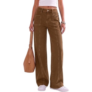 image:imageSidefeel Womens High Waisted Jeans Loose Fit Wide Leg Denim PantsBrown
