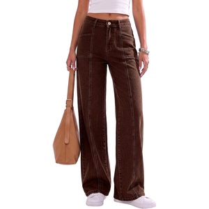 image:imageSidefeel Womens High Waisted Jeans Loose Fit Wide Leg Denim PantsChicory Coffee