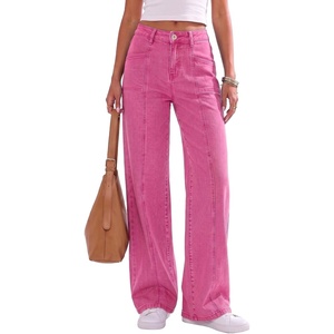 image:imageSidefeel Womens High Waisted Jeans Loose Fit Wide Leg Denim PantsRose Red