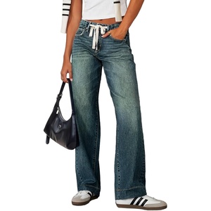 image:imageSidefeel Womens High Waisted Straight Leg Jeans Drawstring Denim PantsBlue Sapphire