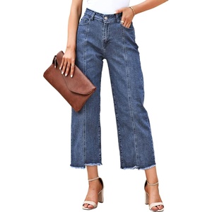 image:imageSidefeel Womens High Waisted Straight Leg Jeans Loose Cropped Denim PantsA Sky Blue