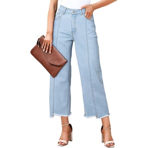 image:imageSidefeel Womens High Waisted Straight Leg Jeans Loose Cropped Denim PantsB Sky Blue