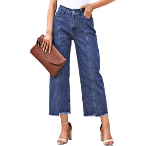 image:imageSidefeel Womens High Waisted Straight Leg Jeans Loose Cropped Denim PantsBlue