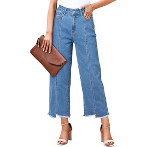 image:imageSidefeel Womens High Waisted Straight Leg Jeans Loose Cropped Denim PantsMist Blue