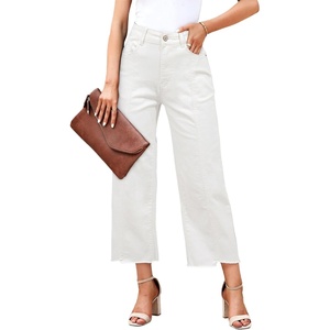 image:imageSidefeel Womens High Waisted Straight Leg Jeans Loose Cropped Denim PantsWhite