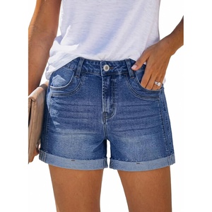 image:imageSidefeel Womens High Waisted Stretchy Folded Hem Jean ShortsBlue