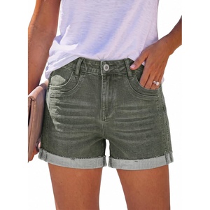 image:imageSidefeel Womens High Waisted Stretchy Folded Hem Jean ShortsGreen