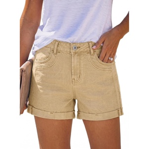 image:imageSidefeel Womens High Waisted Stretchy Folded Hem Jean ShortsKhaki
