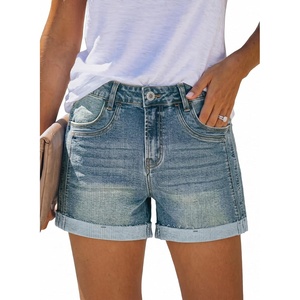 image:imageSidefeel Womens High Waisted Stretchy Folded Hem Jean ShortsVintage Blue