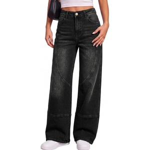 image:imageSidefeel Womens High Waisted Wide Leg Jeans Loose Stretchy Denim PantsBlack