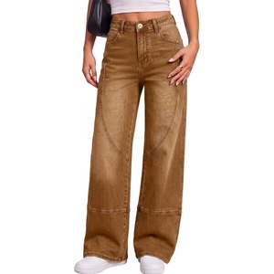 image:imageSidefeel Womens High Waisted Wide Leg Jeans Loose Stretchy Denim PantsBrown