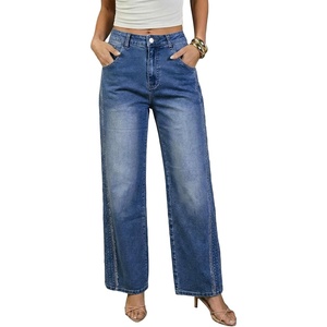 image:imageSidefeel Womens Rhinestone Wide Leg Jeans High Waisted Denim PantsBlue
