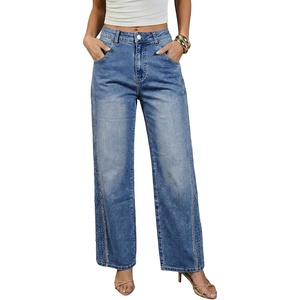 image:imageSidefeel Womens Rhinestone Wide Leg Jeans High Waisted Denim PantsLight Blue