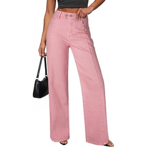 image:imageSidefeel Womens Wide Leg Jeans High Waisted Stretchy Baggy Denim PantsPink