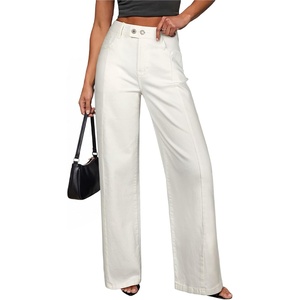 image:imageSidefeel Womens Wide Leg Jeans High Waisted Stretchy Baggy Denim PantsWhite