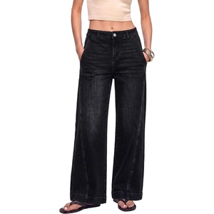 image:imageSidefeel Womens Wide Leg Jeans High Waisted Stretchy Loose Denim PantsBlack