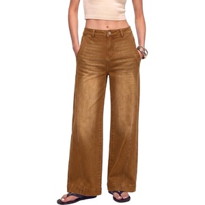 image:imageSidefeel Womens Wide Leg Jeans High Waisted Stretchy Loose Denim PantsBrown