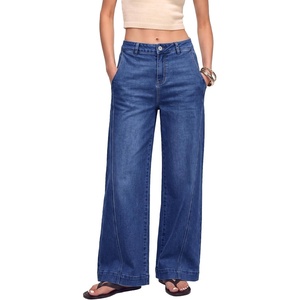 image:imageSidefeel Womens Wide Leg Jeans High Waisted Stretchy Loose Denim PantsDark Blue